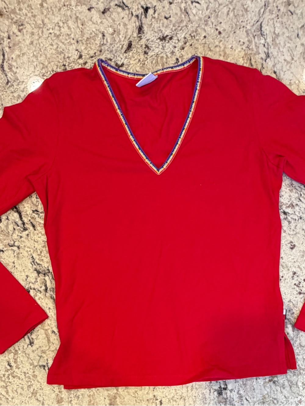Vintage Tommy Girl Jeans Red V Neck Long Sleeve Top Y2K M